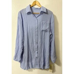 BSUBSEACH Women's Shirt Dress Cover Up Blue Long Sleeve Beach‎ One Size